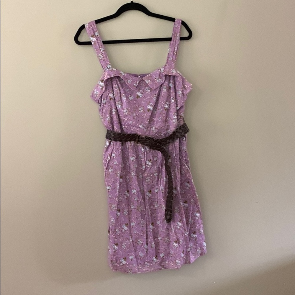 Belted Purple Floral Dress